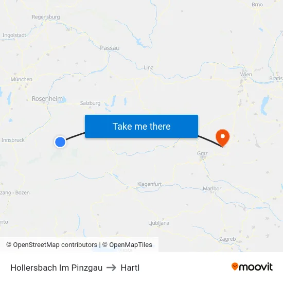 Hollersbach Im Pinzgau to Hartl map