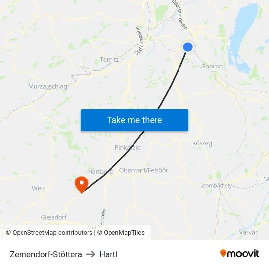Zemendorf-Stöttera to Hartl map