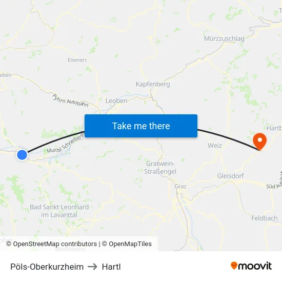 Pöls-Oberkurzheim to Hartl map