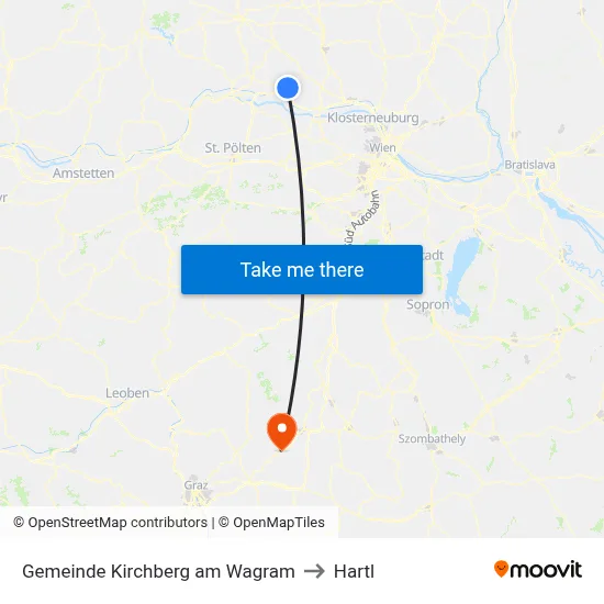 Gemeinde Kirchberg am Wagram to Hartl map