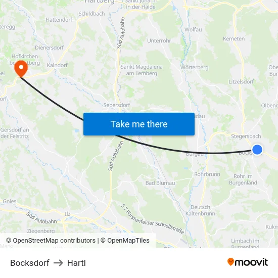 Bocksdorf to Hartl map