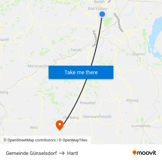 Gemeinde Günselsdorf to Hartl map