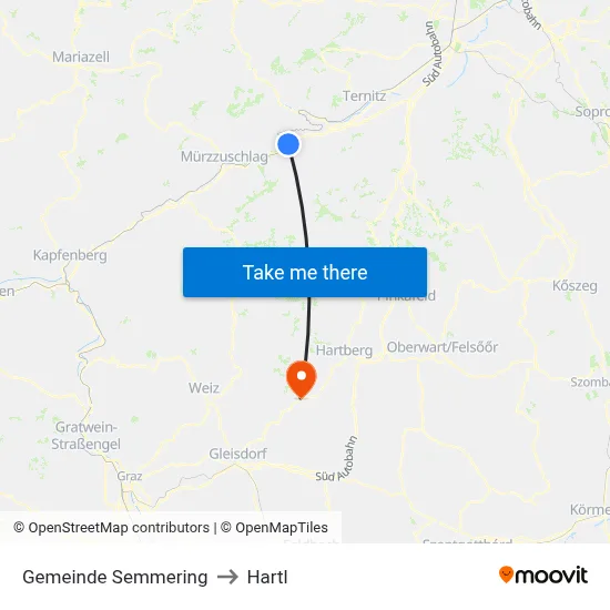 Gemeinde Semmering to Hartl map