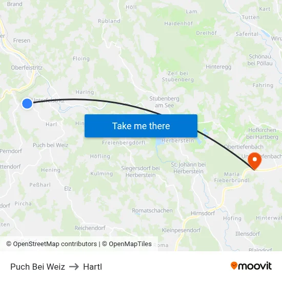 Puch Bei Weiz to Hartl map