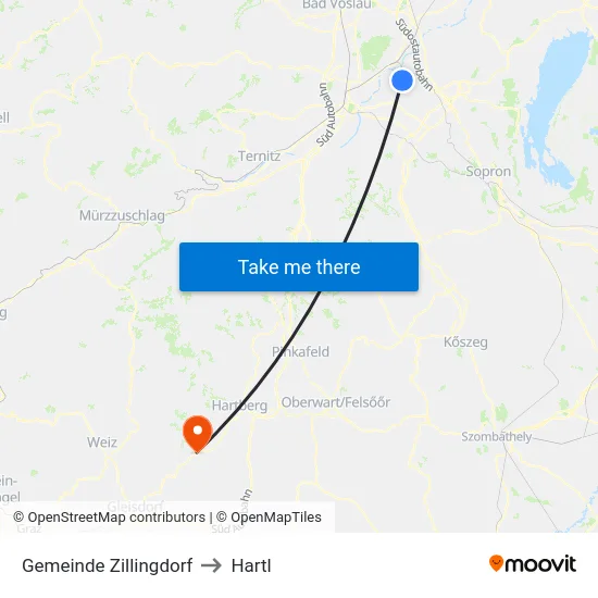 Gemeinde Zillingdorf to Hartl map