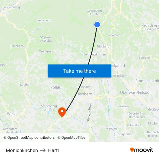 Mönichkirchen to Hartl map