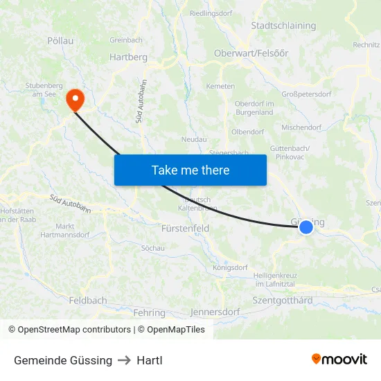 Gemeinde Güssing to Hartl map