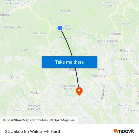 St. Jakob Im Walde to Hartl map