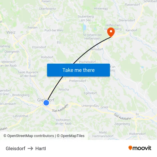 Gleisdorf to Hartl map