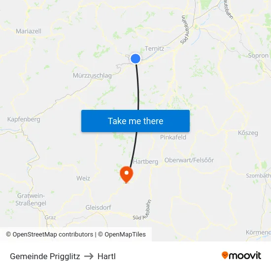 Gemeinde Prigglitz to Hartl map