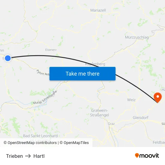 Trieben to Hartl map