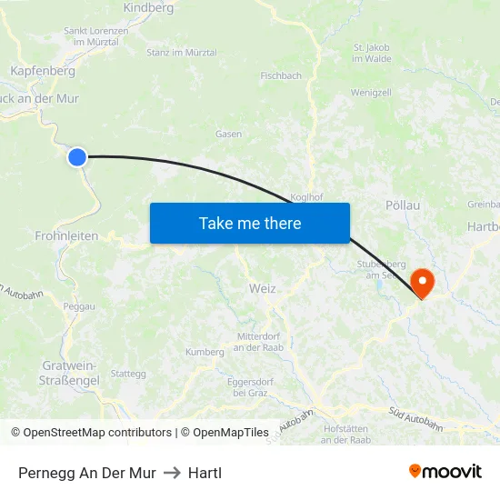 Pernegg An Der Mur to Hartl map