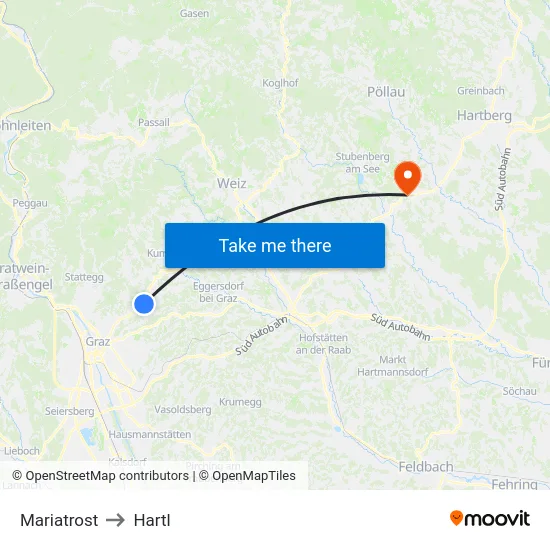 Mariatrost to Hartl map