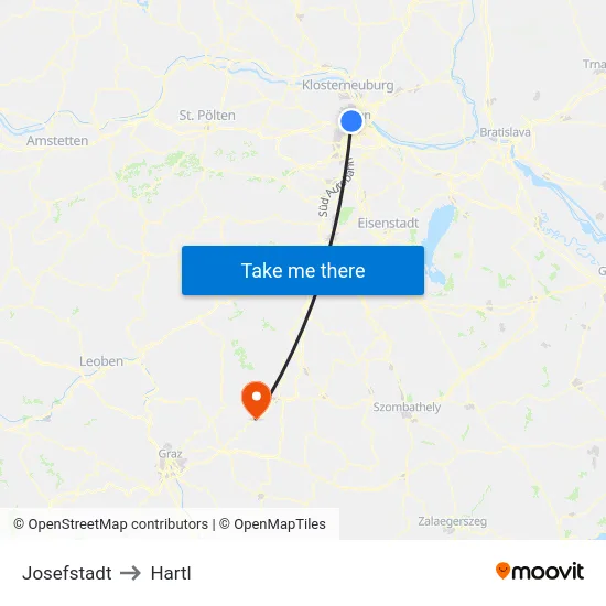 Josefstadt to Hartl map