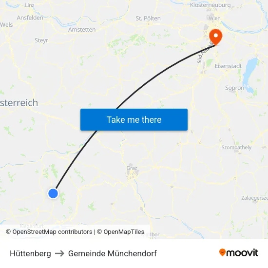 Hüttenberg to Gemeinde Münchendorf map
