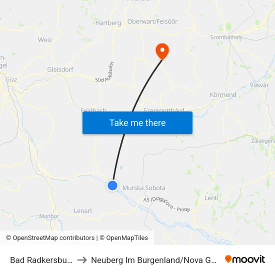 Bad Radkersburg to Neuberg Im Burgenland / Nova Gora map