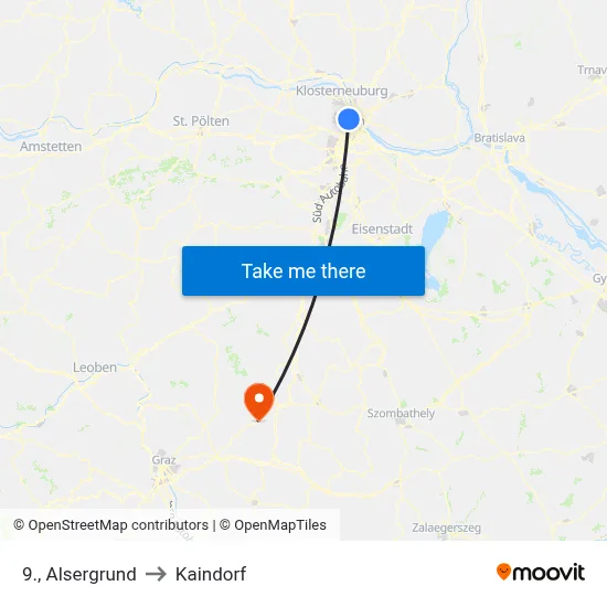 9., Alsergrund to Kaindorf map