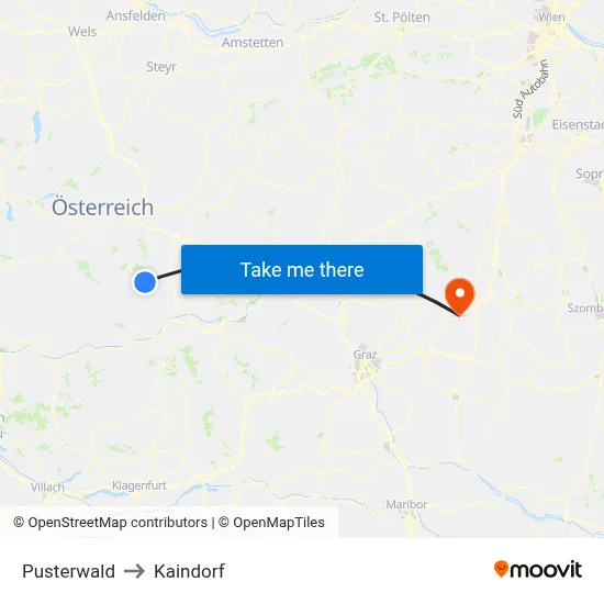 Pusterwald to Kaindorf map