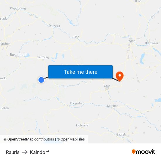 Rauris to Kaindorf map