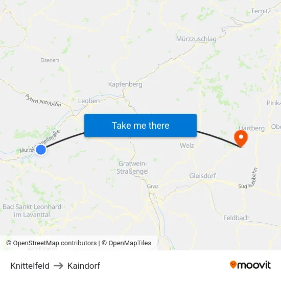 Knittelfeld to Kaindorf map