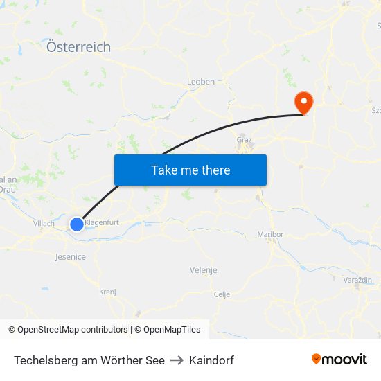 Techelsberg am Wörther See to Kaindorf map