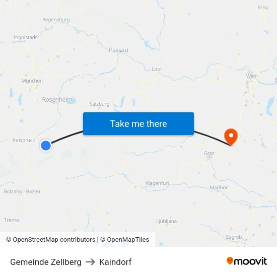 Gemeinde Zellberg to Kaindorf map