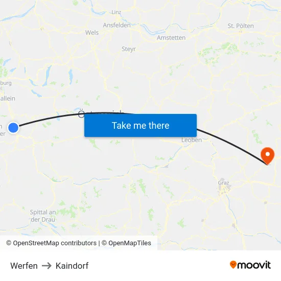 Werfen to Kaindorf map