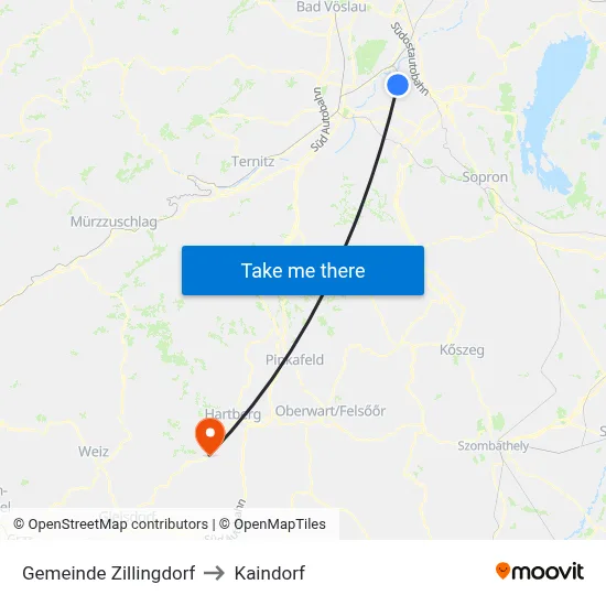 Gemeinde Zillingdorf to Kaindorf map