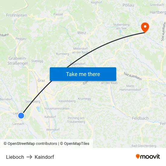Lieboch to Kaindorf map