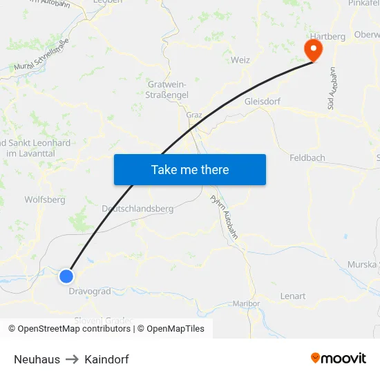 Neuhaus to Kaindorf map