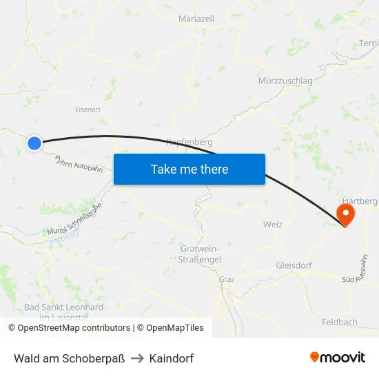 Wald am Schoberpaß to Kaindorf map