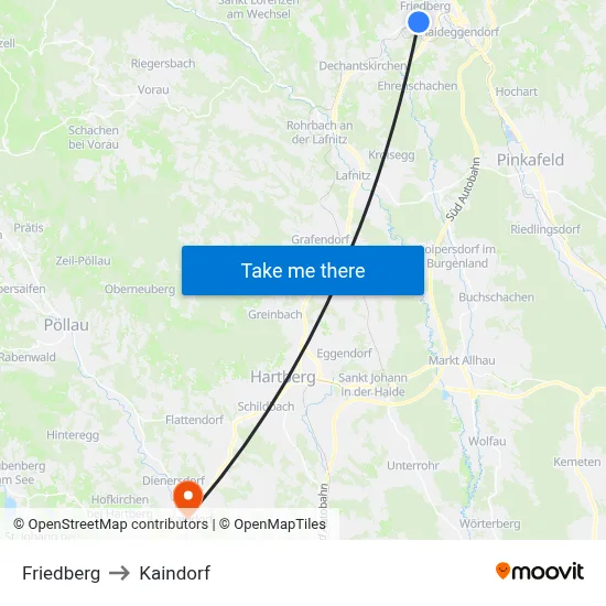 Friedberg to Kaindorf map