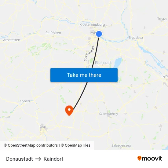 Donaustadt to Kaindorf map