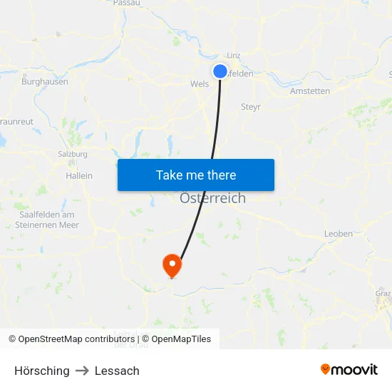 Hörsching to Lessach map