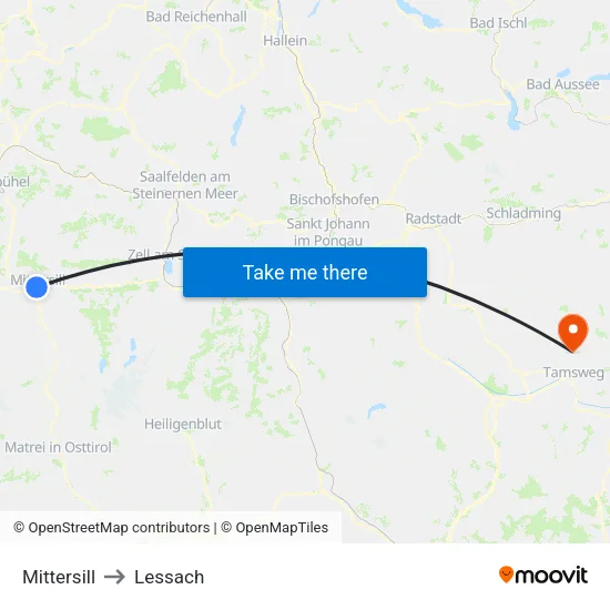 Mittersill to Lessach map