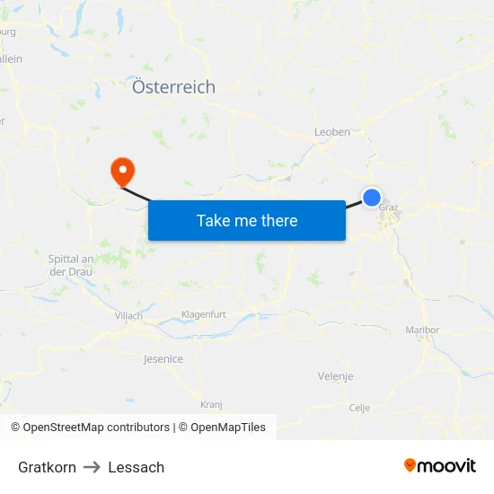 Gratkorn to Lessach map