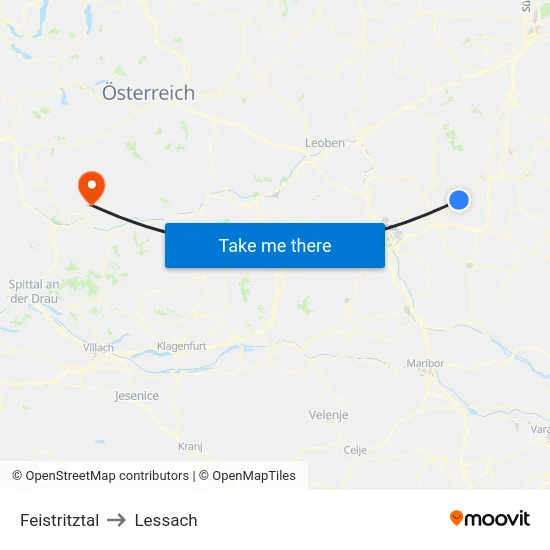 Feistritztal to Lessach map