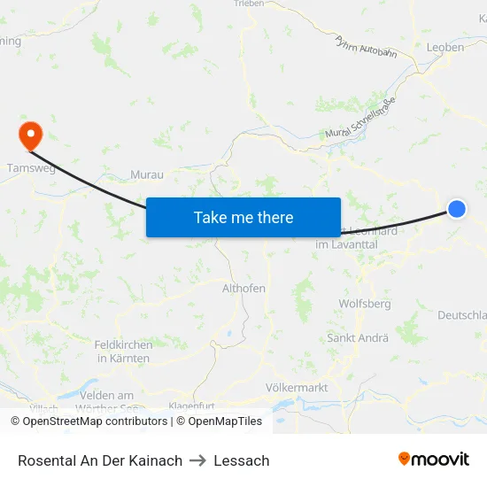Rosental An Der Kainach to Lessach map