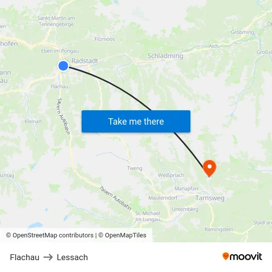 Flachau to Lessach map