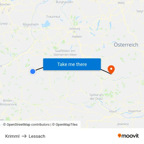 Krimml to Lessach map