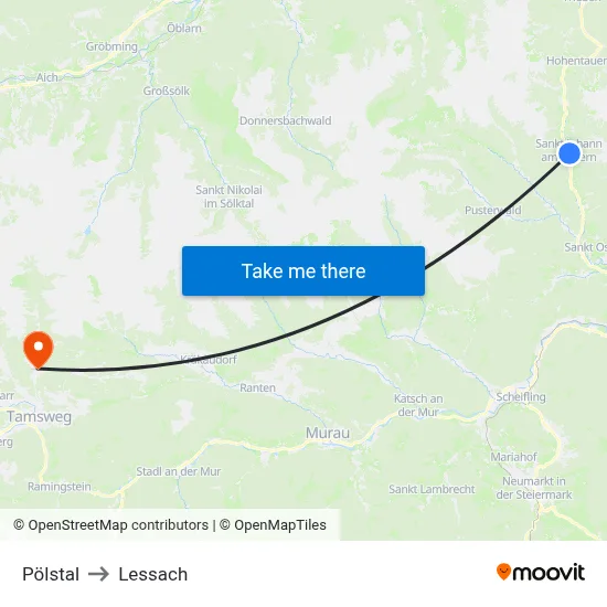Pölstal to Lessach map
