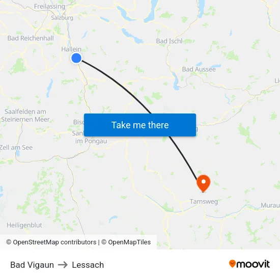 Bad Vigaun to Lessach map