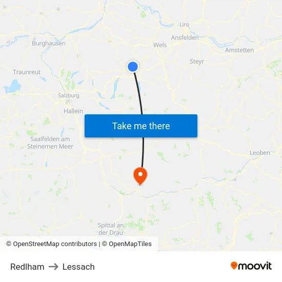 Redlham to Lessach map