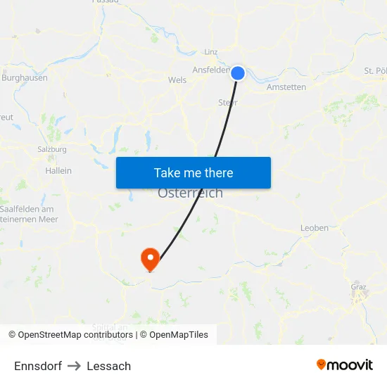 Ennsdorf to Lessach map