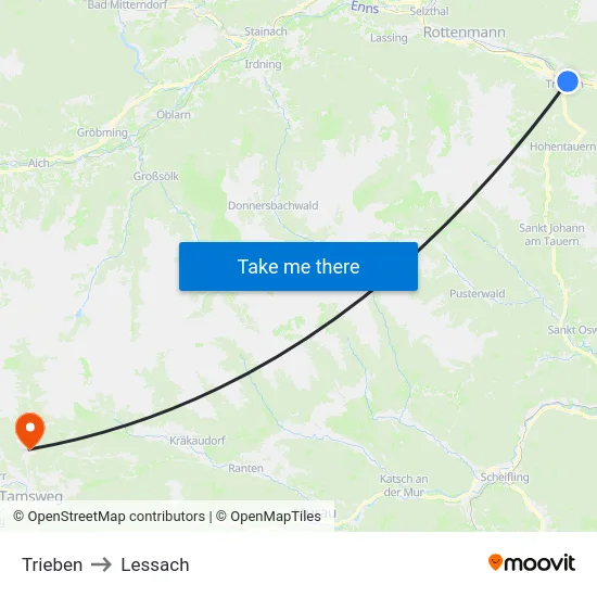 Trieben to Lessach map