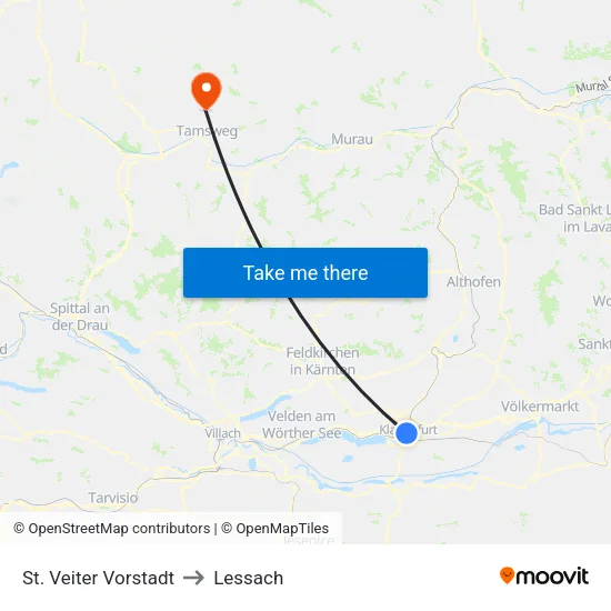 St. Veiter Vorstadt to Lessach map