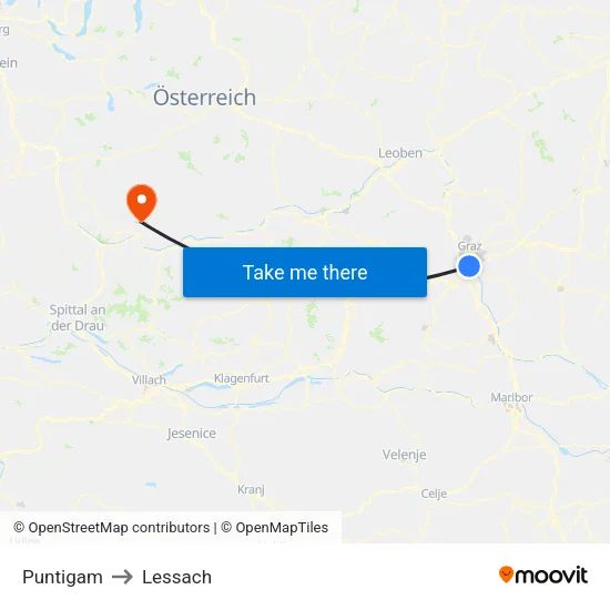 Puntigam to Lessach map