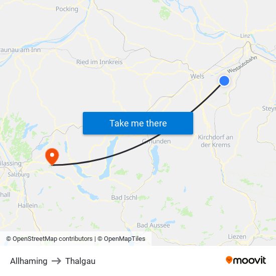 Allhaming to Thalgau map