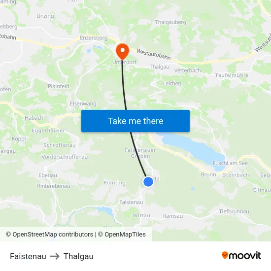Faistenau to Thalgau map