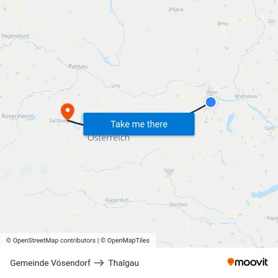 Gemeinde Vösendorf to Thalgau map